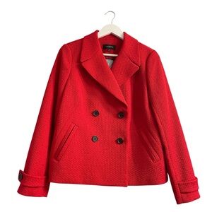 Talbots textured double breasted blazer jacket notch lapel cotton 12 holiday